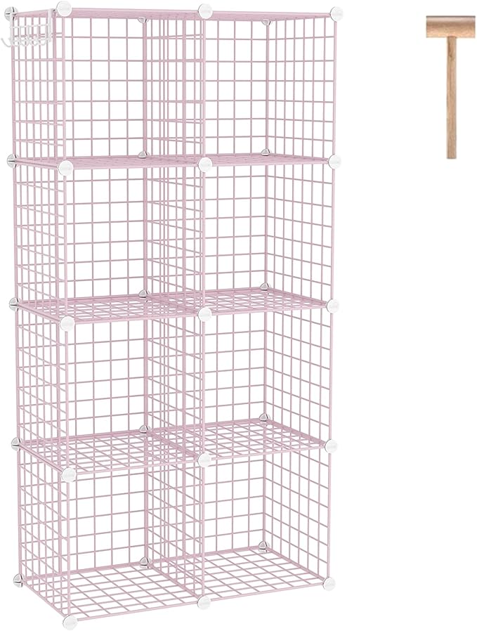 C&AHOME Wire Cube Storage, 8 - Cube Organizer Metal C Grids, Modular Shelves Units, Closet Organizer, Ideal for Home, Office, Living Room, 24.8" L x 12.4" W x 48.4" H, Pink UWCS3008P