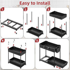 4 Pack Under Sink Organizer, Bathroom Organizers and Storage, 2 Tier Multi-Use Pull Out Cabinet Organizer with Hang Hooks and Cups (Black, 4 Pack)