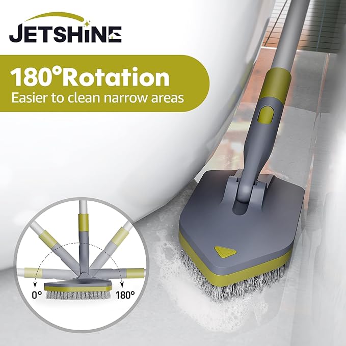 4 in 1Tile Tub Scrubber Brush | 62.2" Extendable Long Handle-Shower Cleaning Brush No Scratch Shower Scrubber for Cleaning Bathroom Kitchen Toilet Wall,Bathtub,Sink,Grey