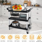 Plastic Utility Cart with Wheels, 3 Tier Rolling Cart with Lockable Wheels, Heavy Duty 510lbs Capacity Food Service Cart for Office, Restaurant, Kitchen, Home, Warehouse