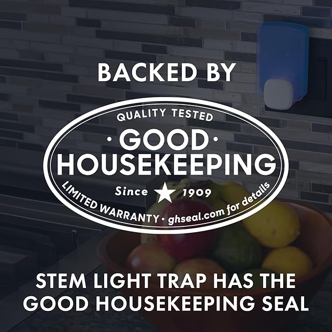 STEM Insect Trap - Indoor Fruit Fly & Gnat Pest Control for House, Home and Kitchen, Attracts & Traps Flying Bugs, Soft Blue Light - Includes 1 Plug-in Device & 3 Cartridges