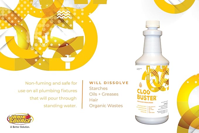 ClogBuster Non-Acidic Drain Opener and Clog Remover, Commercial Grade, 1 Quart…