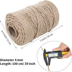 Natural Jute Rope 4mm x109 Yard 3 Strand, ZUEXT Handmade Jute Twine String,Burlap Hemp Rope for Artworks Gardening Bundling Camping DIY Crafting Knitting Plant Hanger Gift Wrapping Decor(100m)