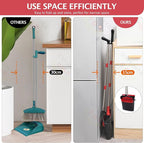 Broom and Dustpan Set with Long Handle, Light Weight Stainless Steel Poles Stand Upright Dustpans with Broom Combo for Home Kitchen Office Pet Dog Hair, Black & Red Color, 1-Pack