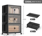 Jalove 88QT Plastic Storage Bins with lids, Stackable Collapsible Storage Containers with Wheels, Closet Organizer and Storage Drawers, Clothes Storage Cabinet for Home Office Garage, 3 Pack Black