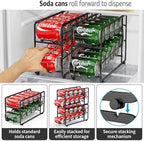 CANYAVE Soda Can Organizer Storage Rack, 2 Pack Stackable Beverage Soda Can Dispenser Organizer Holder for Refrigerator, Cabinet, Pantry (Black)