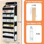 WISELIFE Over The Door Organizer Storage 4 Shelves Large Capacity Hanging Bedroom Storage Solution with 6 Side Pockets for Dorm Bathroom Pantry Nursery and Baby Essentials Holds up to 40 Lbs (Black)