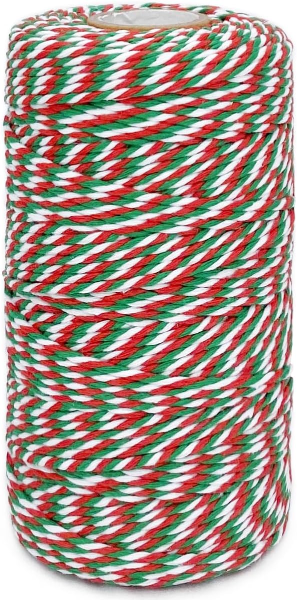 Cotton Twine Green Red and White Baker String 2mm Thick 328 Feet Christmas Twine for Gift Wrapping DIY Crafts Home Decoration Gardening