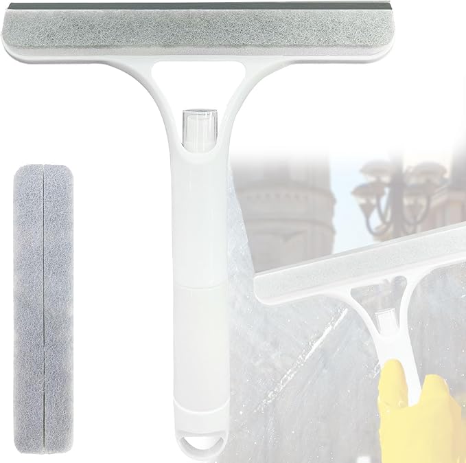 3 in 1 Window Cleaning Scraper,All-Purpose Spray Window Squeegee Cleaner Tool,for Glass Doors for Windows Glass, Mirrors Scraper, Brush (White)