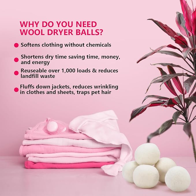 Wool Dryer Balls - XL Pack of 6 - Made from 100% New Zealand Wool - Natural Fabric Softener - Reusable, Eco-Friendly - Reduces Drying Time, Wrinkles, and Pet Hair.