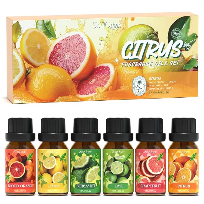 Citrus Essential Oils Set, Fragrance Oil Set for Diffuser, Scent Diffuser Oil for Candle Making- Blood Orange, Lemon, Bergamot, Lime, Grapefruit, Citrus