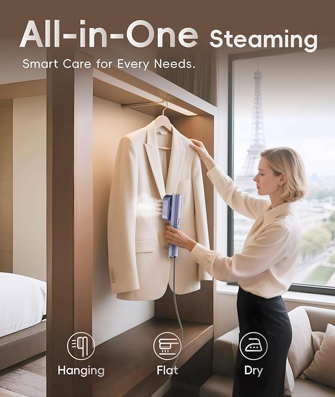 Travel Steamer for Clothes, 100-240V Dual Voltage Portable Garment Steamer, 1000W Travel Size Handheld Steamer & Iron 2 in 1 for Global & Europe Travel, Business, Home, Blue