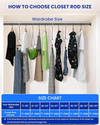 Supforce Closet Rods for Hanging Clothes, 17 to 129 Inches Stepless Adjustable Metal Closet Rod, 1.3 Inches Heavy Duty Clothes Hanging Rod for Closet Wardrobes Laundry RV, Black