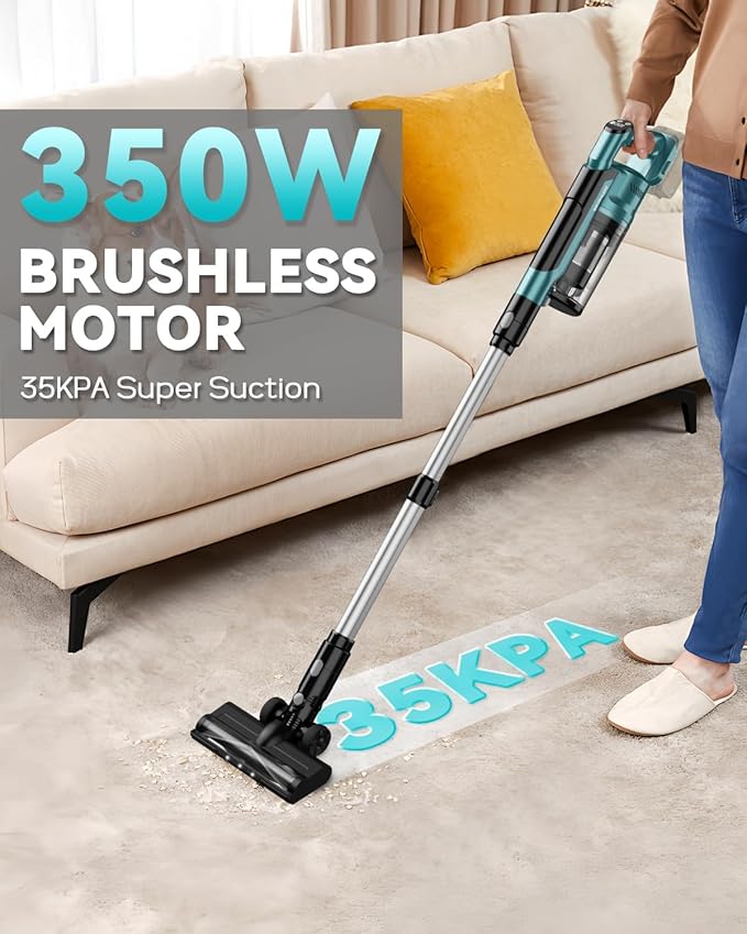 350W Cordless Vacuum Cleaner for Makita 18V Battery, 35kPa Brushless Lightweight Stick Vacuum with 3 Mode Suction, 6 in 1 Stick Vacuum Cleaner with HEPA for Floor, Carpet, Car (Battery Not Included)