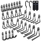 3-H Garage Wall Hooks 34 Pack, Garage Hooks Heavy Duty with Extra Welding Spots, Wall Mount Storage Organizer for Hanging Garden Lawn Tools, Ladder, Bike, WeedEater, Chair, Shovel, Blower (Black)