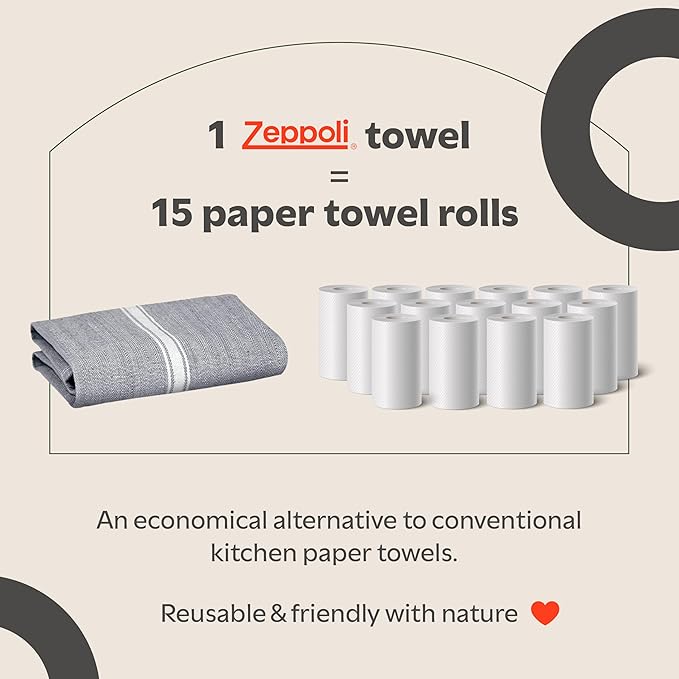 Zeppoli Classic Kitchen Towels - 15 Pack 100% Natural Cotton Towel Set, Reusable Wash Cloths, Absorbent Dish Towels, Machine Washable Hand Towels, Kitchen Essentials - 14” by 25” - Black