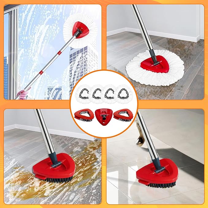 Spin Mop Replacement Head,7 Pack Mop Refill Compatible with Ocedar EasyWring Spin Mop,Mop Replace Head for O Cedar Mop 2 Scrub Brush Heads+ 1 Mop Base + 4 Pack Microfiber Refills