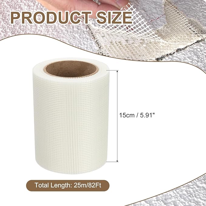 PATIKIL Drywall Repair Mesh Tape, 6 inch x 82 ft Fiberglass Repair Patch Self-Adhesive Dry Wall Joint Tape 9 Mesh Wall Hole Crack and Seam Patch, White