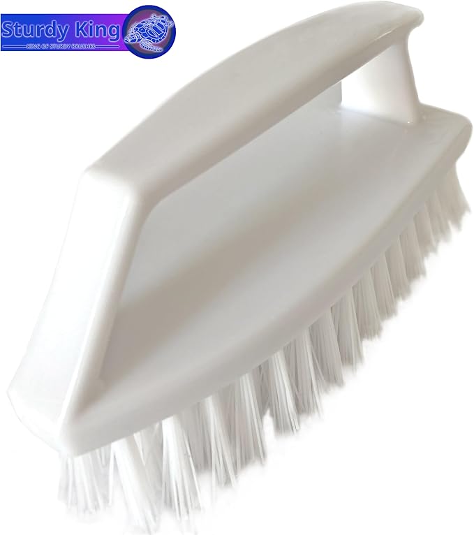 Scrub Brush Unbreakable Handle 6" White, Stiff Heavy-Duty Bristles Tough on Baked-on Grime Dishes Pots Grill Tub Shower Bathroom Tile Grout Floor Concrete Tires Carpet Unbreakable Handle
