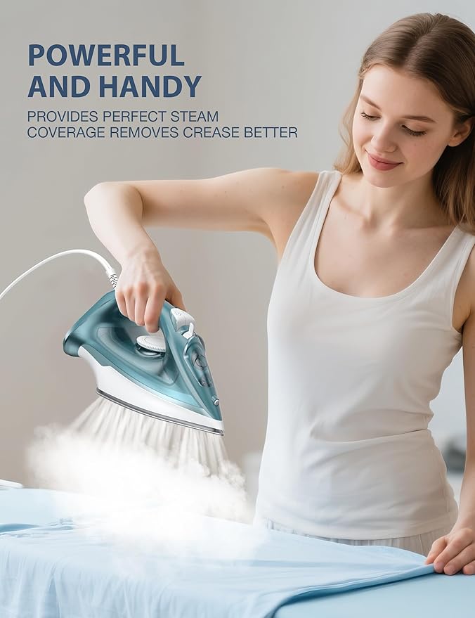 Sundu 1500W Steam Iron for Clothes - Ceramic Coated Soleplate, Rapid Heating, Self-Cleaning, Auto-Off, 11.84oz Water Tank, Precise Thermostat, Home Use Green