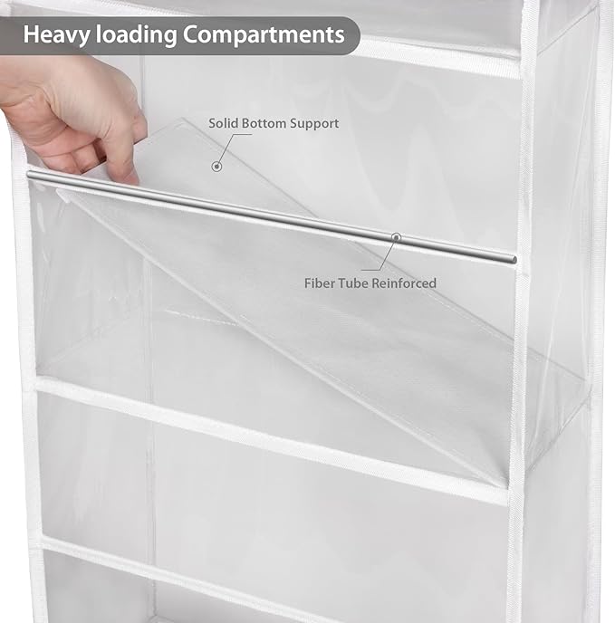 Univivi Over The Door Organizer Behind The Door Storage, Baby Door Storage with 5 Clear Plastic Pockets & 2 Big Metal Hooks for Cosmetics, Bathroom, Nursery and Sundries