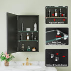 Buruis 14"x 24" Framed Medicine Cabinet with Mirror, Recessed or Wall Mounted Bathroom Cabinet, Adjustable Tempered Glass Shelves, Left/Right Open Reversible, No Assembly Required, Black