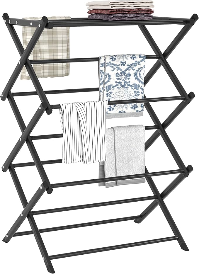 Household Indoor Folding Clothes Drying Rack, Dry Laundry and Hang Clothes,Towel Rack (Black)