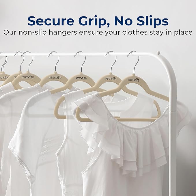SereneLife 30 Pack Velvet Hangers - Non-Slip Felt Hangers with 360° Swivel Hook, Space-Saving, Ultra-Thin, Lightweight for Shirts, Sweaters, Hoodies, Kids Clothes & Dresses (Ivory)