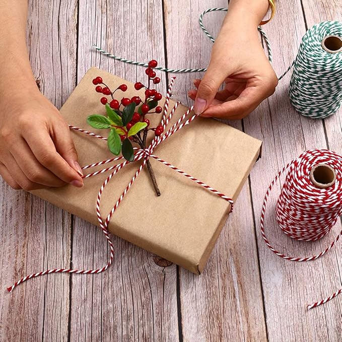 Cotton Twine Red and White Baker String 2mm Thick 328 Feet Christmas Twine for Gift Wrapping DIY Crafts Home Decoration Gardening