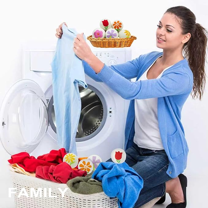 Wool Dryer Balls 6 Pack - 3 Inch XL, Dryer Balls Laundry Reusable with Unique Petal Embroidery, Natural Fabric Softener, Reduce Drying Time and Prevent Wrinkles