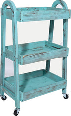 3-Tier Rolling Utility Cart with Lockable Wheels Storage Slim Storage Heavy Duty Cart Mobile Shelving Unit Craft Narrow Organizer for Bathroom Laundry Kitchen (Vintage Blue)