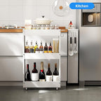 Slim Storage Cart 3 Tier with Handle,Metal Basket Bathroom Organizer Rolling cart with Wheels, Rolling Utility Cart Slide Out Organizer for Kitchen, Bathroom, Laundry