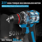 Cordless Drill, 21V Brushless Drill Tool Set with 2-Pack 2Ah Fast Charging Batteries, electric drill tool set, Screwdriver set for Home Renovation, Gardening Tools