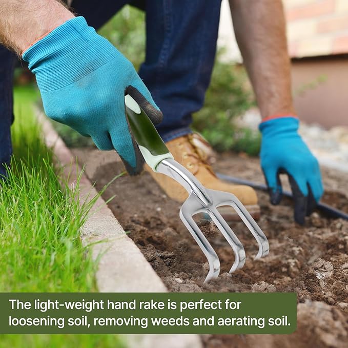 3 PCS Heavy Duty Aluminum Gardening Tool Set for Men & Women Including Hand Shovel, Hand Rake & Transplanter Trowel with Soft Rubberized Non-Slip Ergonomic Handle