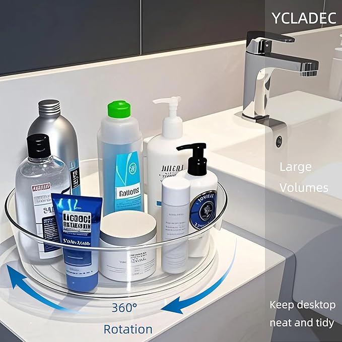 4 Pack Lazy Susan 11.5" Inch Turntable Organizer Organization Storage Container Bins Spice Rack Cabinet Rotating Condiment for Pantry Countertop Kitchen Vanity Bathroom Jewelry Holder Clear