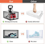 INSTY 12 Pack Gray Transparent Shoe Storage Organizer, Stackable Shoe Boxes for Closet, Drop Front Plastic Shoe Box with Grey Door, Easy to Assemble, Fit up US Size 12(13.4”x 9.8”x 7.1”)