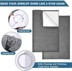 SEVENWELL 4pcs Jewelry Polishing Cleaning Cloth Large 10'' x 12'' for Sterling Silver Jewelry Gold, Diamond, Platinum, Precious Stones, Coins (Dark Gray)