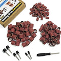 Asieg Tool Sanding Drum Kit 142Pcs 120Grit, 1/2" & 3/8" & 1/4" Diameter Drum Sanding Band with 3.17mm Shank Mandrels for Drill Dremel Rotary Tools Nails Drill
