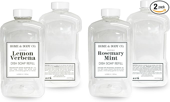 Home & Body Co. Lemon Verbena, Rosemary Mint Dish Soap Refills, 2 Pack 78oz bottles
