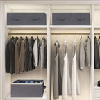 3 Pcs Large Size Wardrobe Clothes Organizers 6 Grids for Pants, Jeans, Sweater, T-shirt, Dress Stackable Closet Drawer Organizer Storage Bin Container with Sturdy Handles, Dark Grey