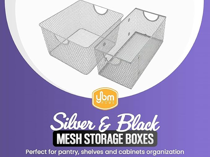 YBM HOME Kitchen Pantry Organizer Wire Baskets for Shelves, Cabinets, Pantry, Countertop, Mesh Open Storage Bin Metal Basket for Organizing Food Supplies, 12 Pack, 15x12x11.5