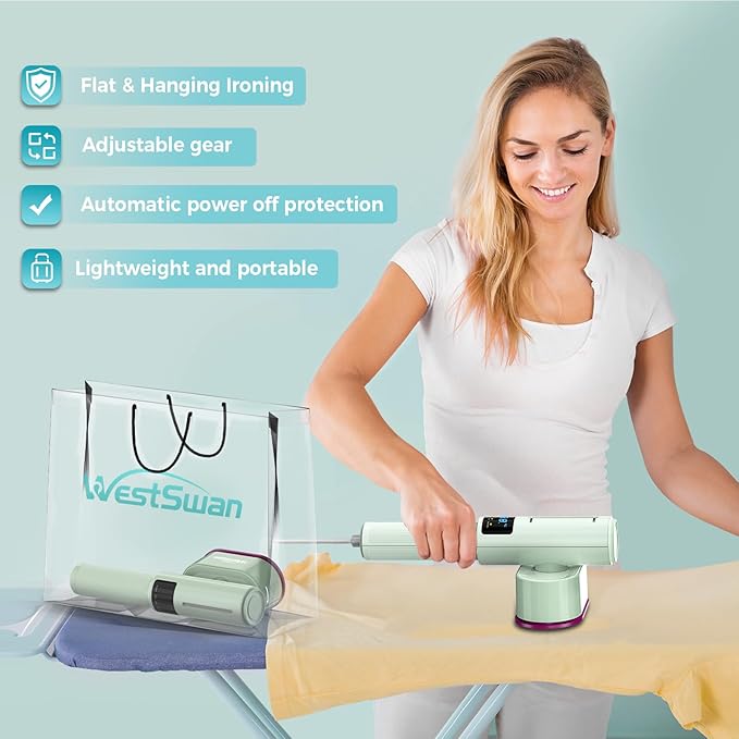 Portable Travel Steamer for Clothes, Fast Wrinkle Remover Garment Steamer for Home & Travel, 2-in-1 Iron & Steam with 90°Rotatable Head, Handheld Iron Steamer with LCD Temperature Display