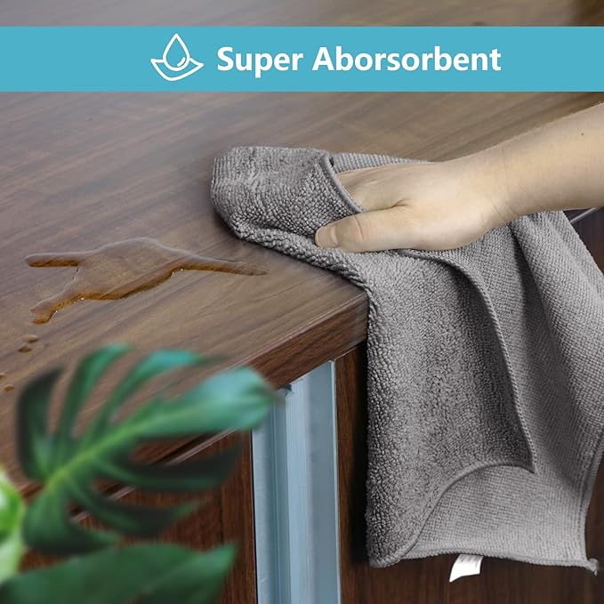 HOMEXCEL Grey Microfiber Cleaning Cloth, 8 Pack Cleaning Towels for Kitchen, Lint Free, Scratch-Free, Highly Absorbent, and Reusable Cleaning Rags for House, Window and Glass, Cars, 11.5 X11.5 inch