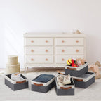 GhvyenntteS Small Fabric Storage Bins 12 Pack, Storage Basket with Leather Handles, Closet Storage Bins for Shelves, Storage Baskets for Shelves, Home, Office (Grey/White, 11.8" x 7.87" x 5.11")