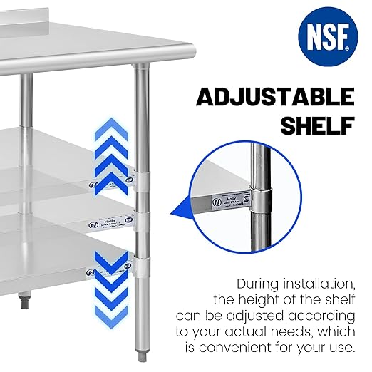 Hally Stainless Steel Table for Prep & Work 14 x 24 Inches, NSF Commercial Heavy Duty Table with Undershelf and Backsplash for Restaurant, Home and Hotel