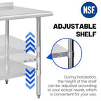 Hally Stainless Steel Table for Prep & Work 30 x 48 Inches, NSF Commercial Heavy Duty Table with Undershelf and Backsplash for Restaurant, Home and Hotel