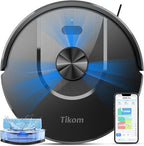 Tikom Robot Vacuum and Mop Combo, 6000 Pa Automatic Robotic Vacuum Cleaner, Smart Mapping, 150 Min Max, Ideal for Pet Hair, Hardfloors, Carpets, Home(L8000 Pro)