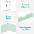SIshynio 30 Pack Velvet Hangers – Non-Slip Slim Clothes Hangers with 360° Swivel Hook, Space-Saving Flocked Shirt Hangers for Coats, Dresses, Blouses, Suits(Green)