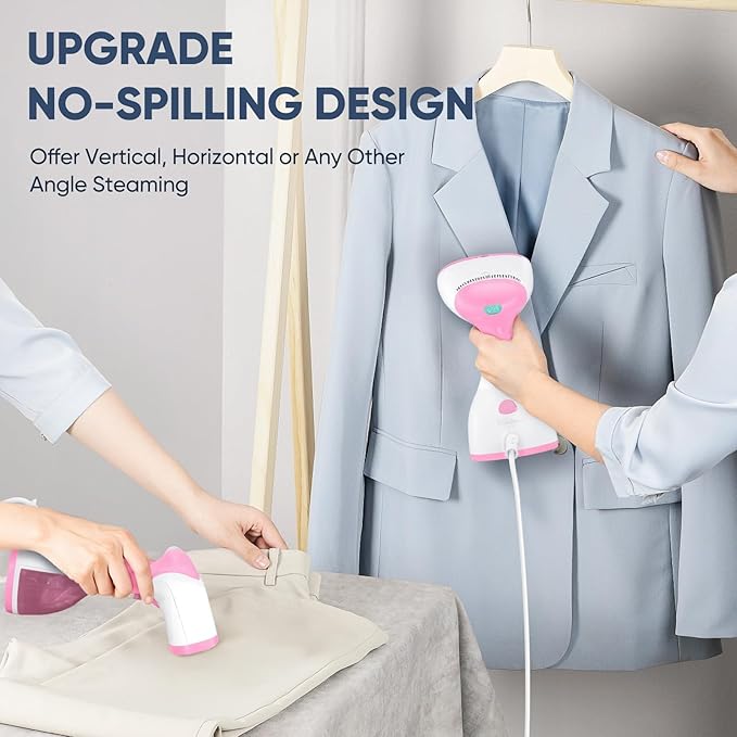 Steamer for Clothes, Kolohoso 1500W Fast Heat Up Handheld Garment Steamer, Portable Travel Clothing Fabric Steamer with Upgraded Nozzle and 260ml Water Tank (PINK)