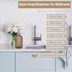 14Oz Brown Soap Dispenser Bathroom, Clear Glass Hand Soap Dispensers with Stainless Steel Pump, Refillable Dish Soap Dispenser for Kitchen, Countertop Soap Dispensers